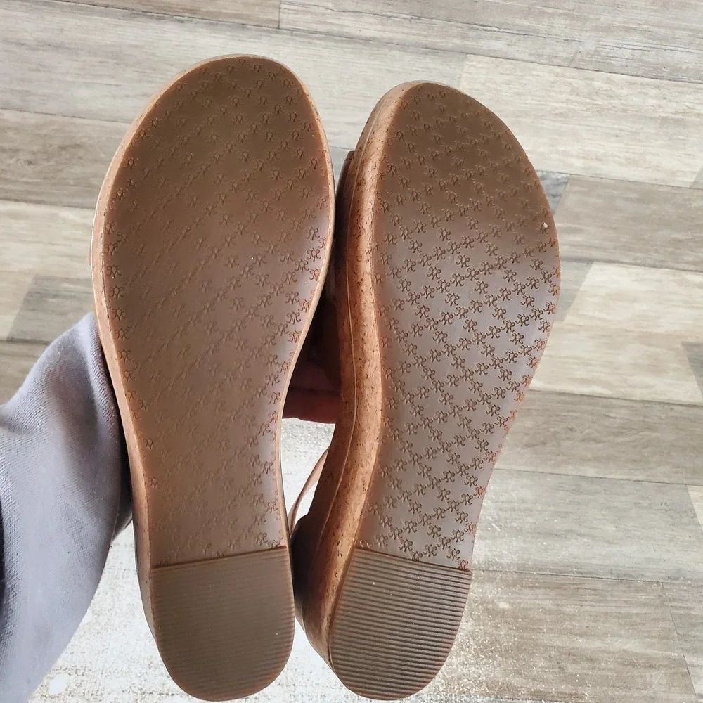Johnston & Murphy Gigi Womens Sandal Sz 9.5 M Tan Leather Cross-Band Ankle Strap